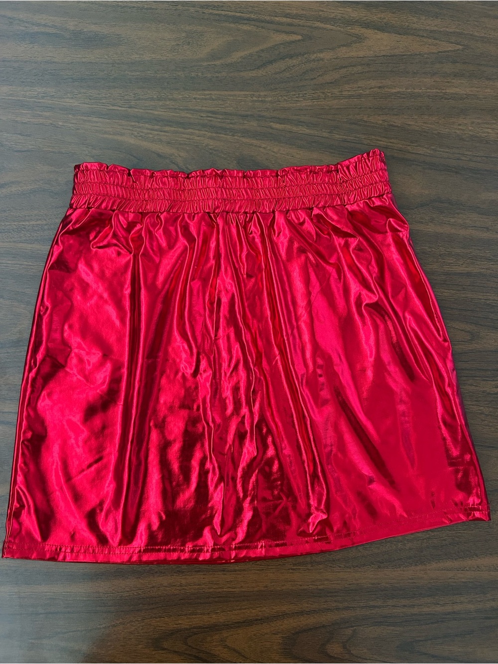 Red Metallic Mini Skirt with Elastic Waist